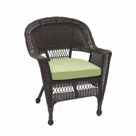 JECO Espresso Wicker Chair With Green Cushion W00201-C-FS029